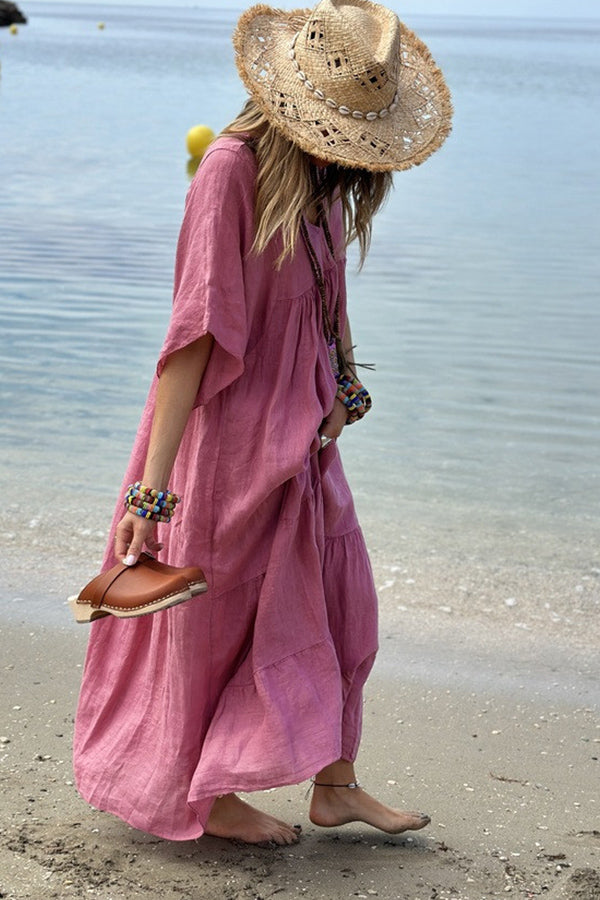 CM | MIRA maxi vestido con escote en V y rayas