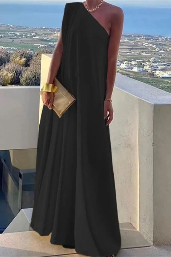 CM | Elegante maxi vestido asimétrico para mujer con un hombro