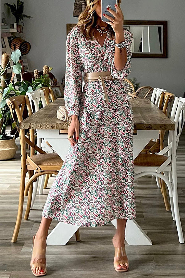 CM | Vestido midi multiestampado con cuello en V
