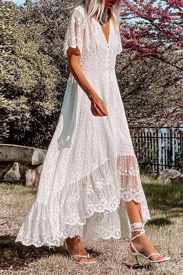 CM | Vestido entallado con cuello en V Vestido midi de encaje floral