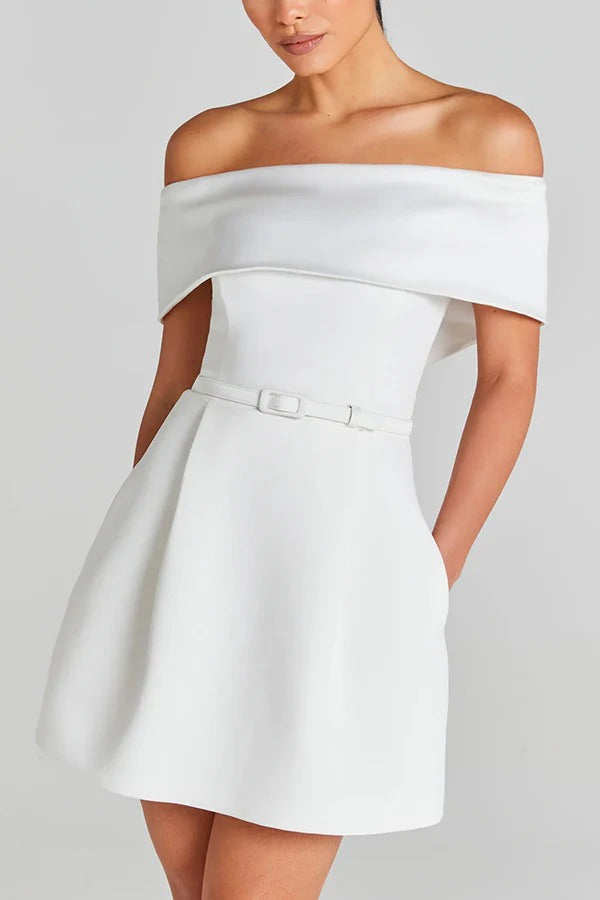CM | Elegante Noche Solapa Bandeau Cinturón Desmontable Bolsillo Mini Vestido