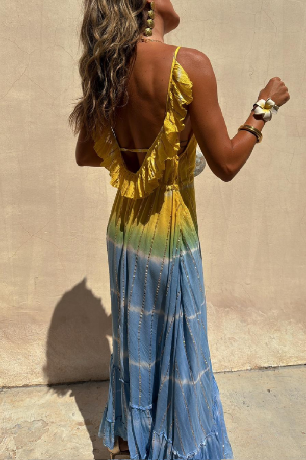 CM | Maxi Vestido Tie-Dye Lurex Dorado