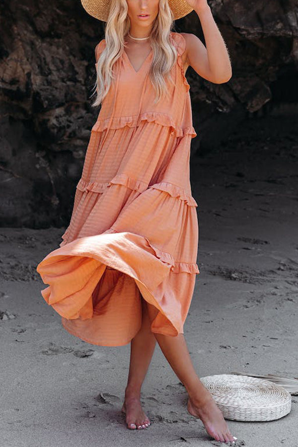 CM | MEZCLA DE ALGODÓN, VESTIDO MIDI ESCALONADO CON BOLSILLOS