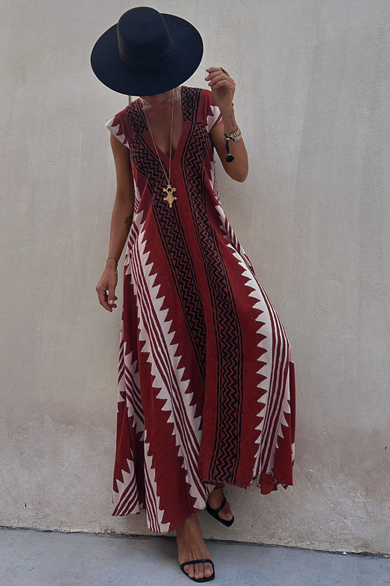 CM | Beach dates maxi vestido estampado étnico en línea A