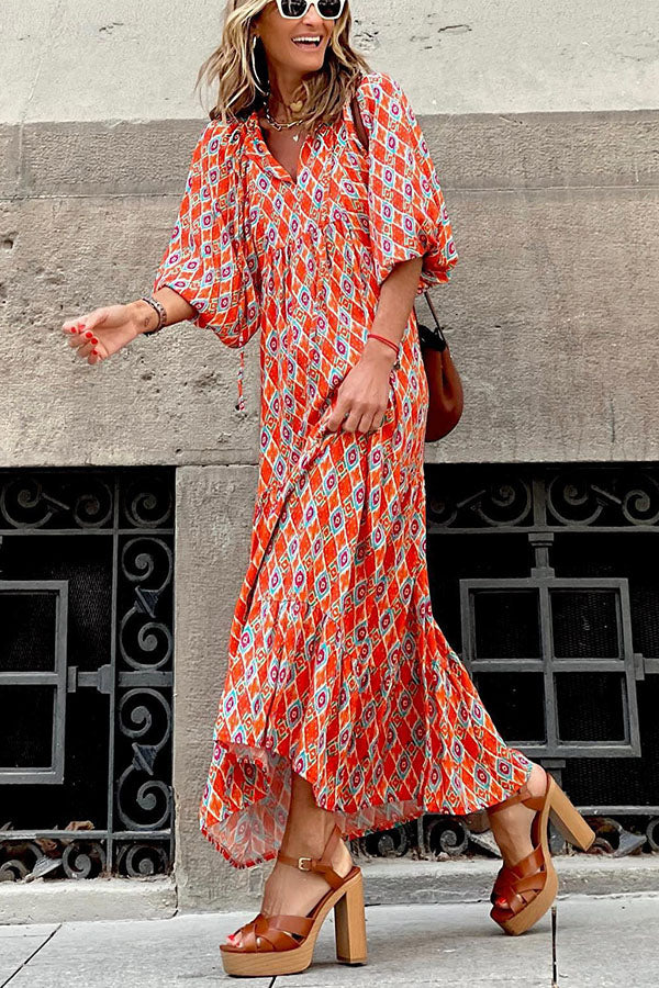 CM | Vestido midi con mangas abullonadas