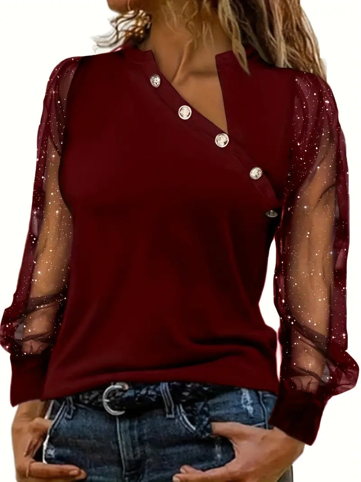 CM | Blusa con escote asimétrico y mangas de rejilla
