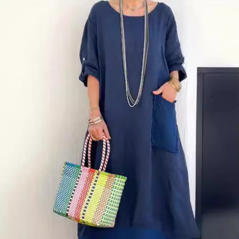 CM | Bolsillo monocolor Escote redondo Vestido largo