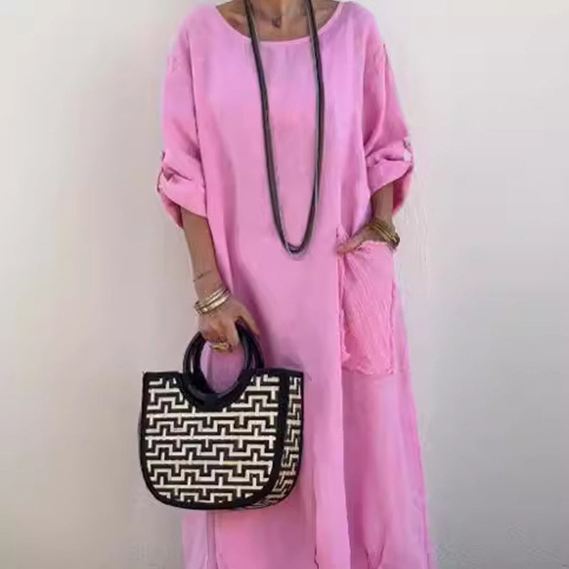 CM | Bolsillo monocolor Escote redondo Vestido largo