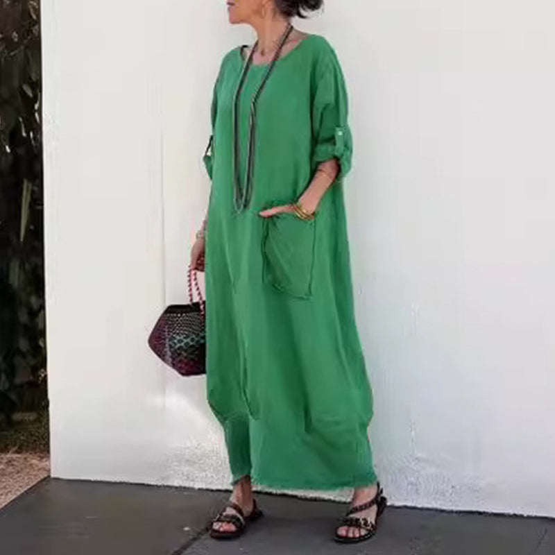 CM | Bolsillo monocolor Escote redondo Vestido largo