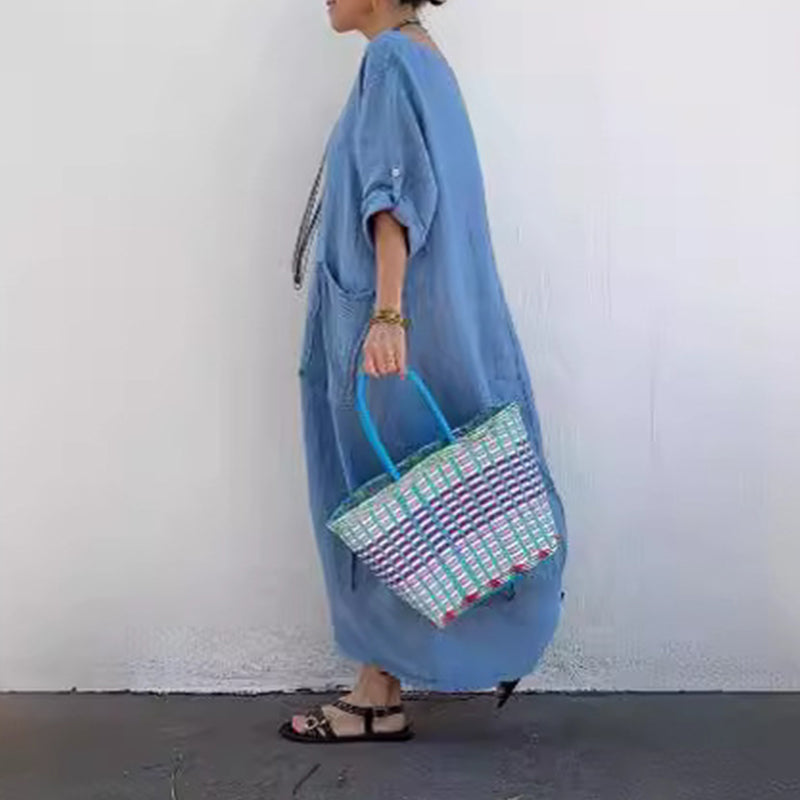 CM | Bolsillo monocolor Escote redondo Vestido largo