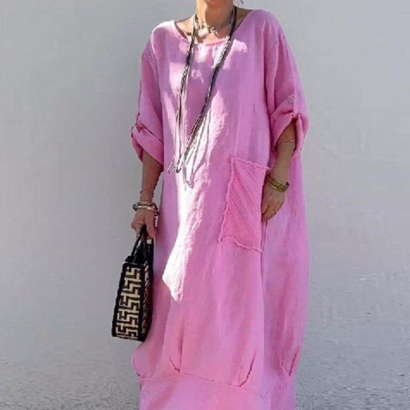 CM | Bolsillo monocolor Escote redondo Vestido largo