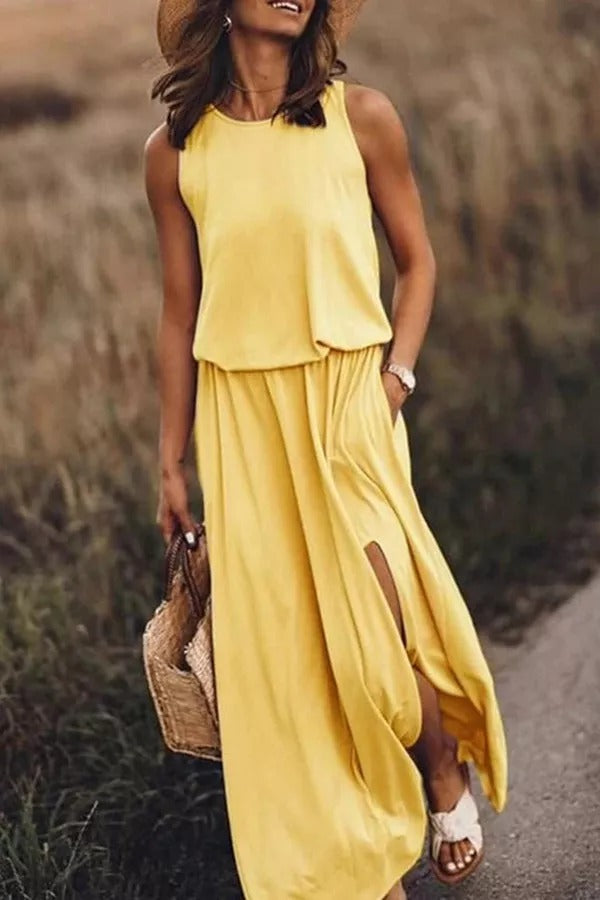 CM | Giselle Vestido maxi de corte holgado con abertura