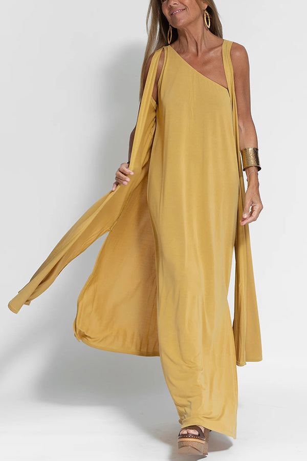 CM | Vestido maxi de un hombro con abertura relajada, impecable y libre