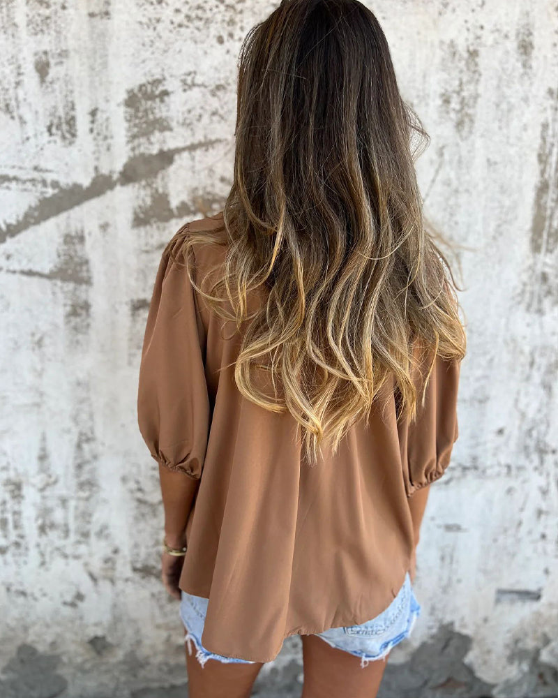 CM | Blusa Casual Moda Manga Corta Unicolor