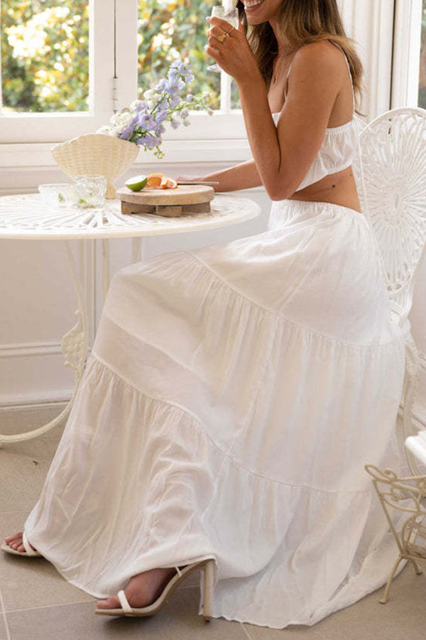 CM | Vestido largo de swing sin mangas, con cintura abierta y capas