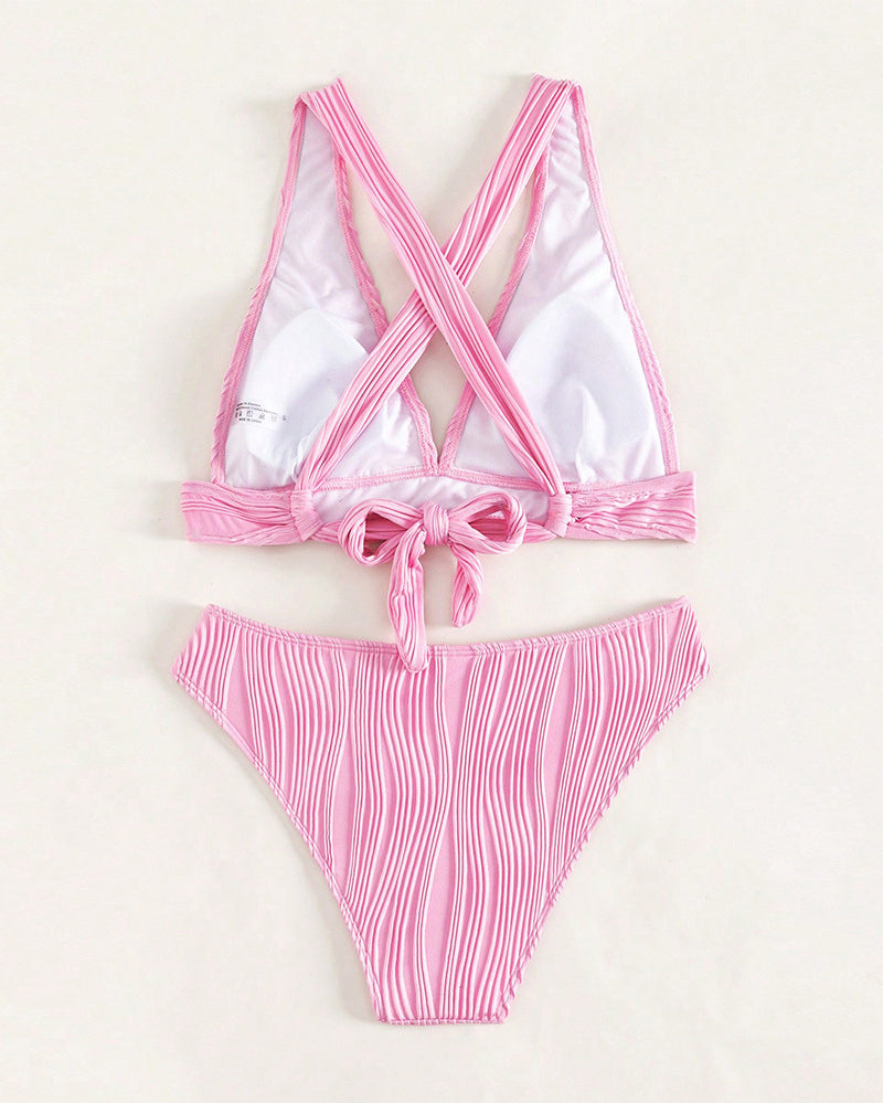 CM | Bikini sexy monocolor con escote profundo en V