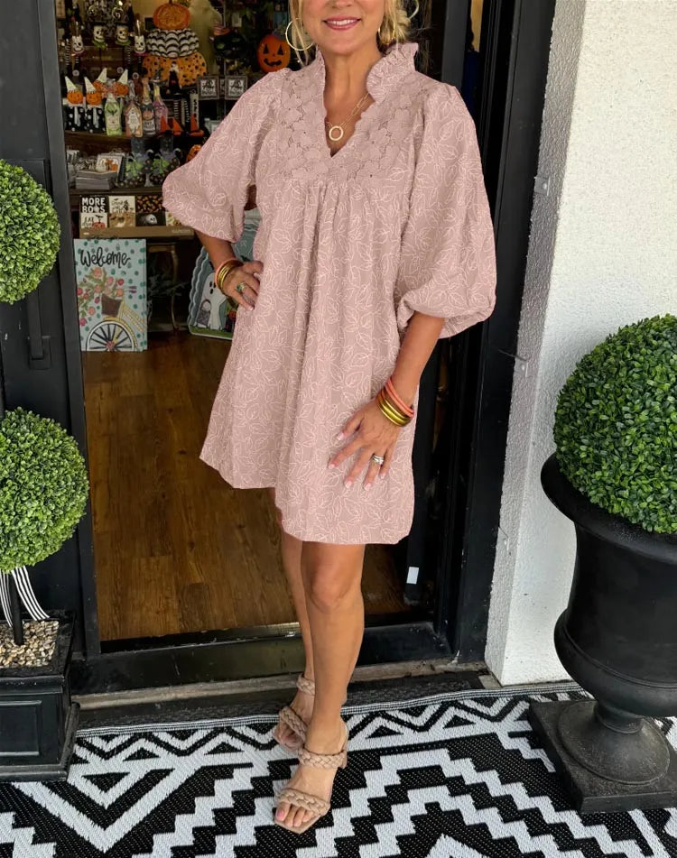 CM | Vestido corto de jacquard con mangas abullonadas