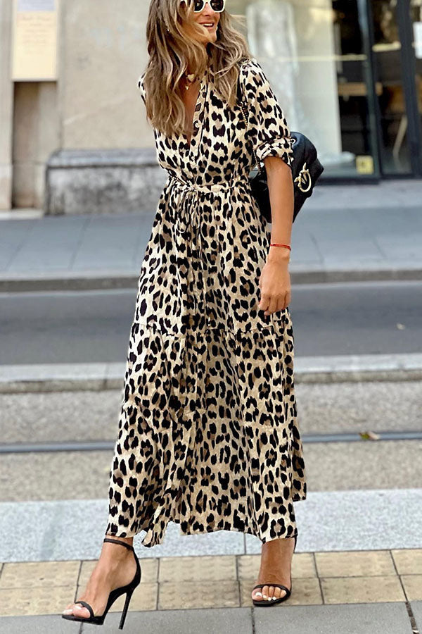 CM | Sipping In Sedona Maxi Vestido Camisero Leopardo