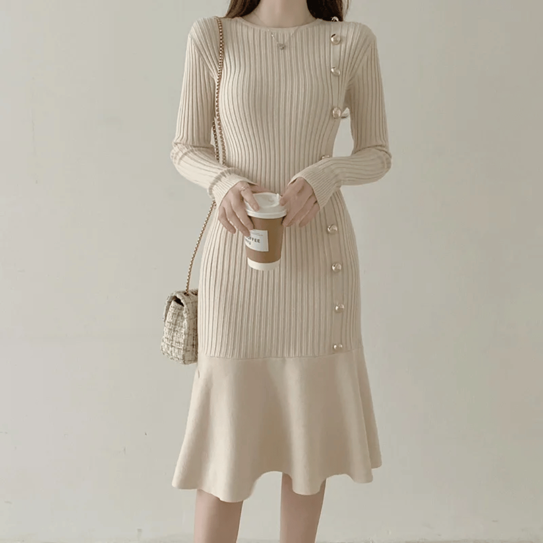 CM | elegante vestido midi de canalé para mujer