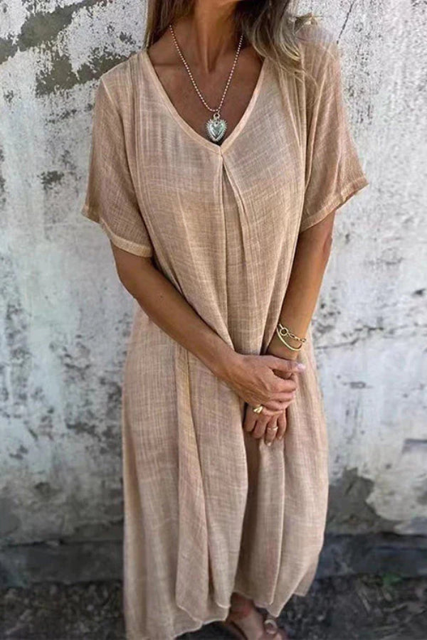 CM | Vestido midi de lino y algodón con cuello en V y corte holgado