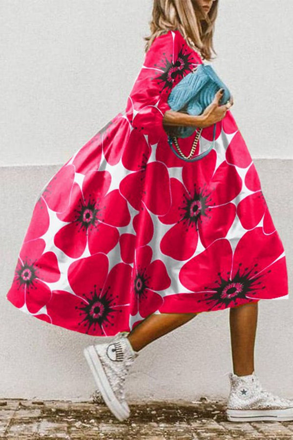 CM | Vestido midi vintage con estampado floral y bajo alto