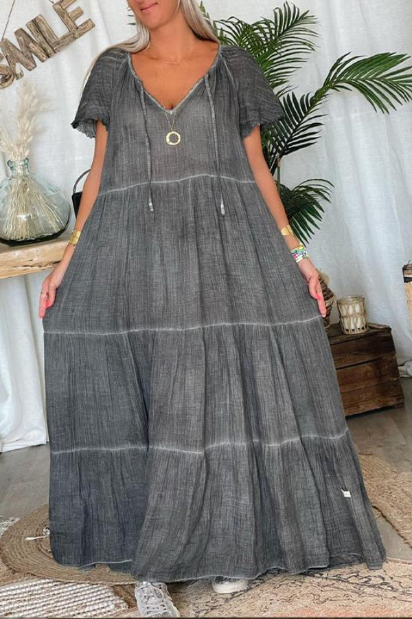 CM | Maxi Vestido Casual de Algodón y Lino Patchwork