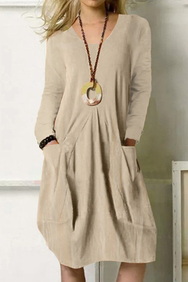 CM | Loose Casual Vestido Largo Unicolor Vestido Bolsillo