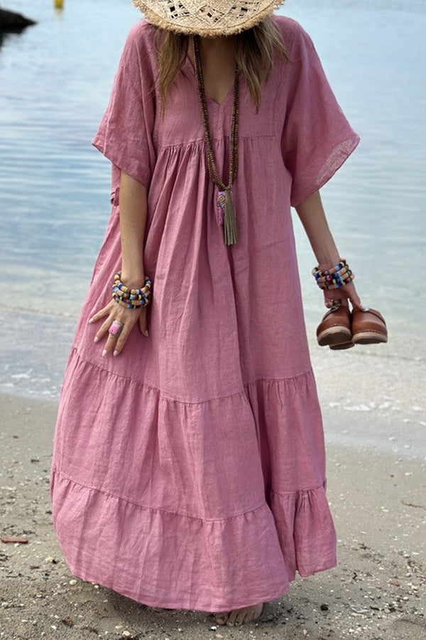 CM | MIRA maxi vestido con escote en V y rayas