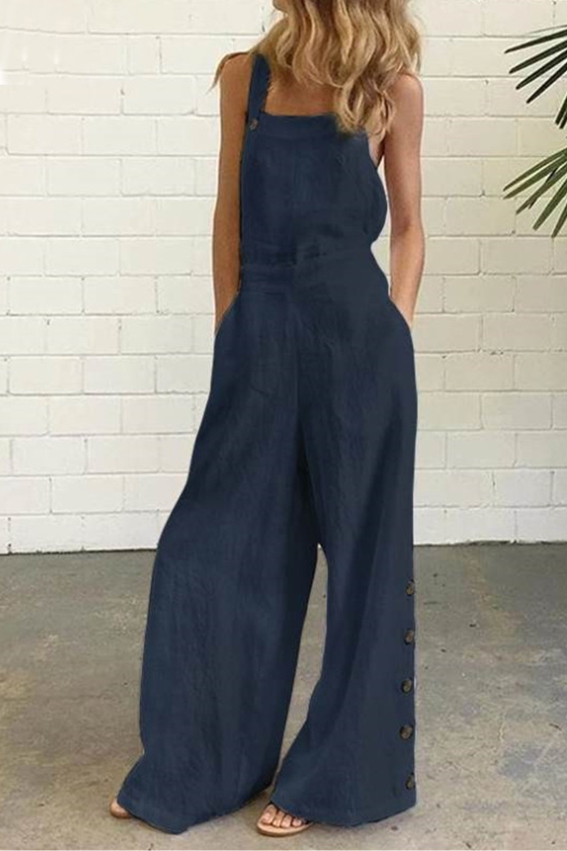 CM | Casual Solid Buckle Square Collar Regular Jumpsuits (5 Colores)