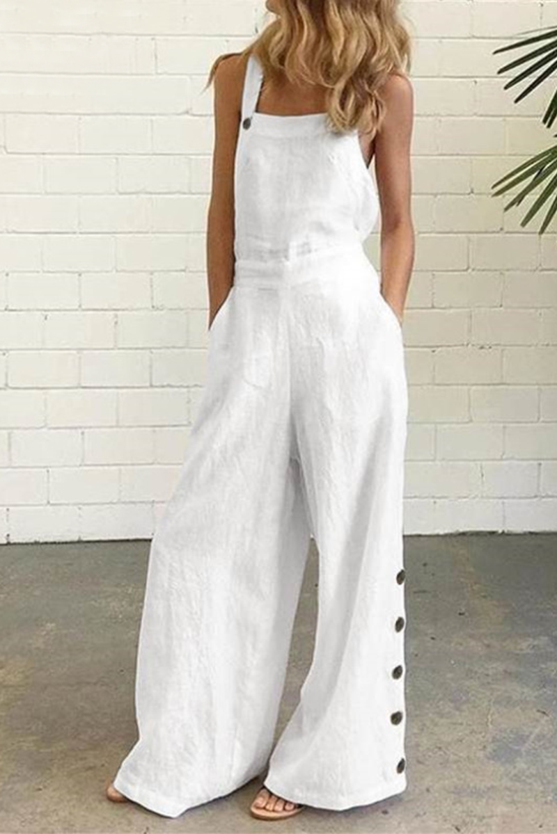 CM | Casual Solid Buckle Square Collar Regular Jumpsuits (5 Colores)
