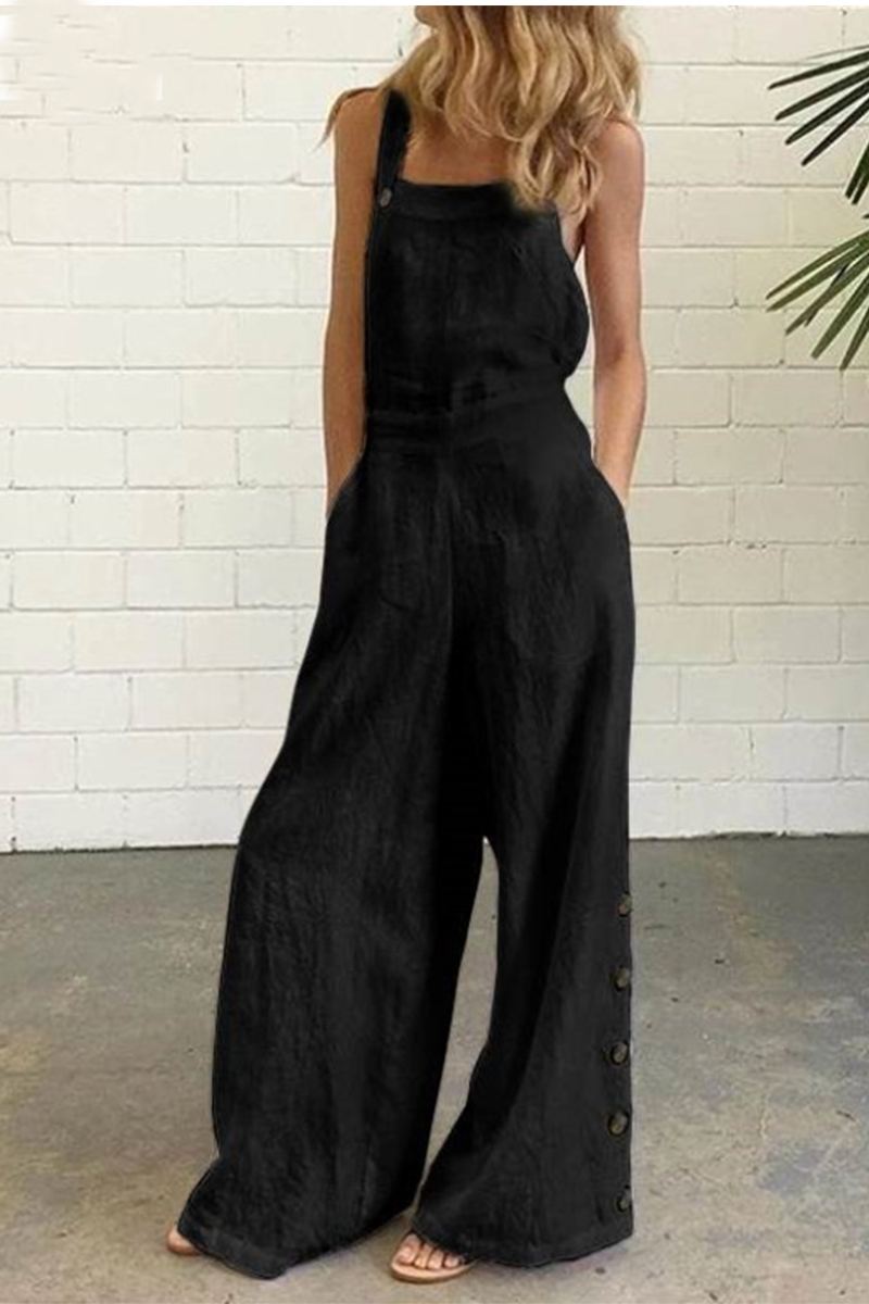 CM | Casual Solid Buckle Square Collar Regular Jumpsuits (5 Colores)