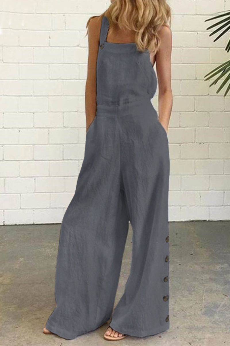 CM | Casual Solid Buckle Square Collar Regular Jumpsuits (5 Colores)