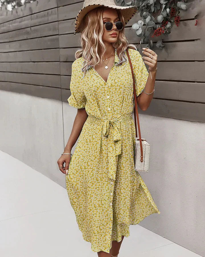 CM | vestido midi de mujer chic con botones
