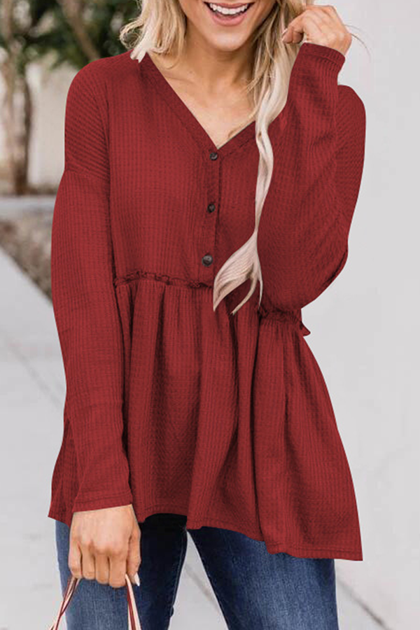CM | Blusa casual con cuello en V y manga larga para mujer