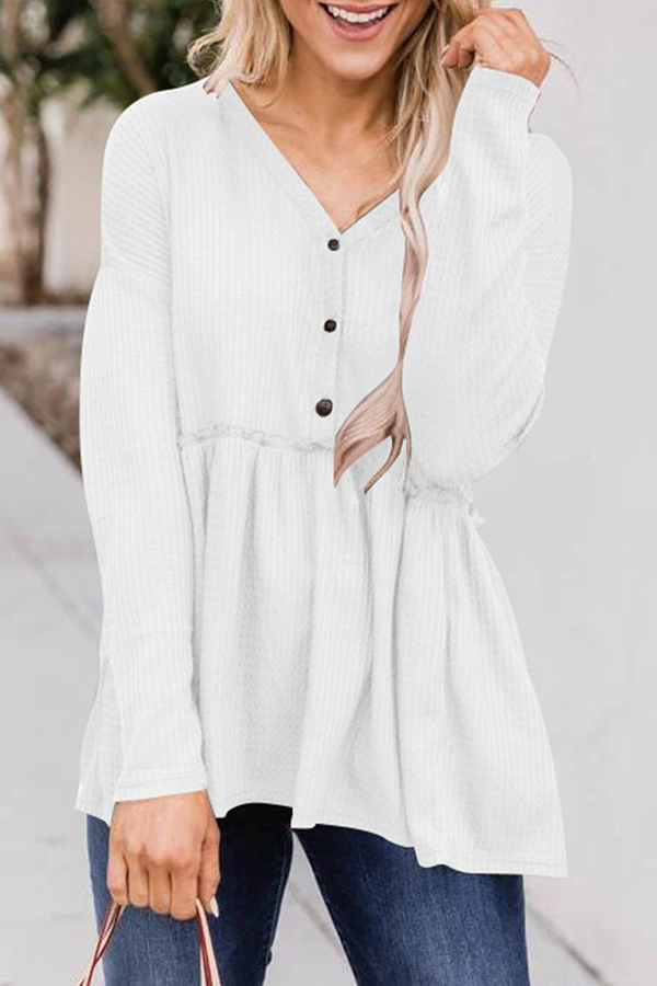 CM | Blusa casual con cuello en V y manga larga para mujer