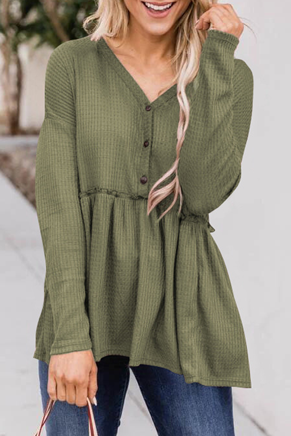 CM | Blusa casual con cuello en V y manga larga para mujer
