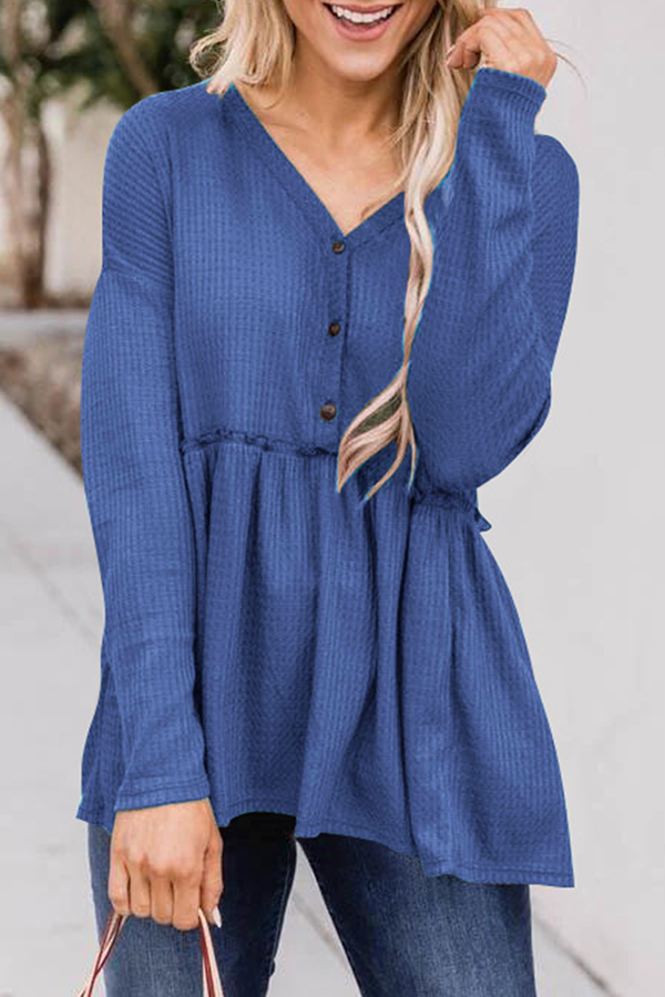 CM | Blusa casual con cuello en V y manga larga para mujer