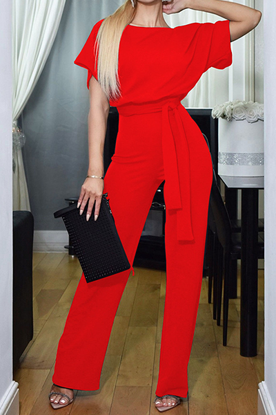 CM | Casual Elegante Solid Patchwork Strap Design O Neck Straight Jumpsuits (6 Colores)