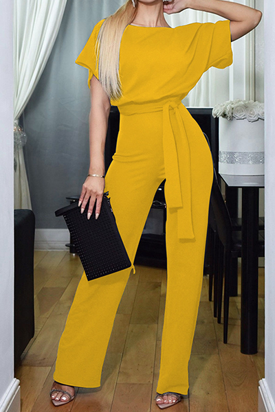 CM | Casual Elegante Solid Patchwork Strap Design O Neck Straight Jumpsuits (6 Colores)