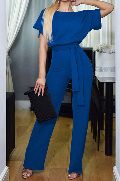 CM | Casual Elegante Solid Patchwork Strap Design O Neck Straight Jumpsuits (6 Colores)
