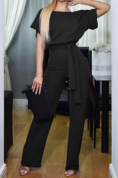 CM | Casual Elegante Solid Patchwork Strap Design O Neck Straight Jumpsuits (6 Colores)