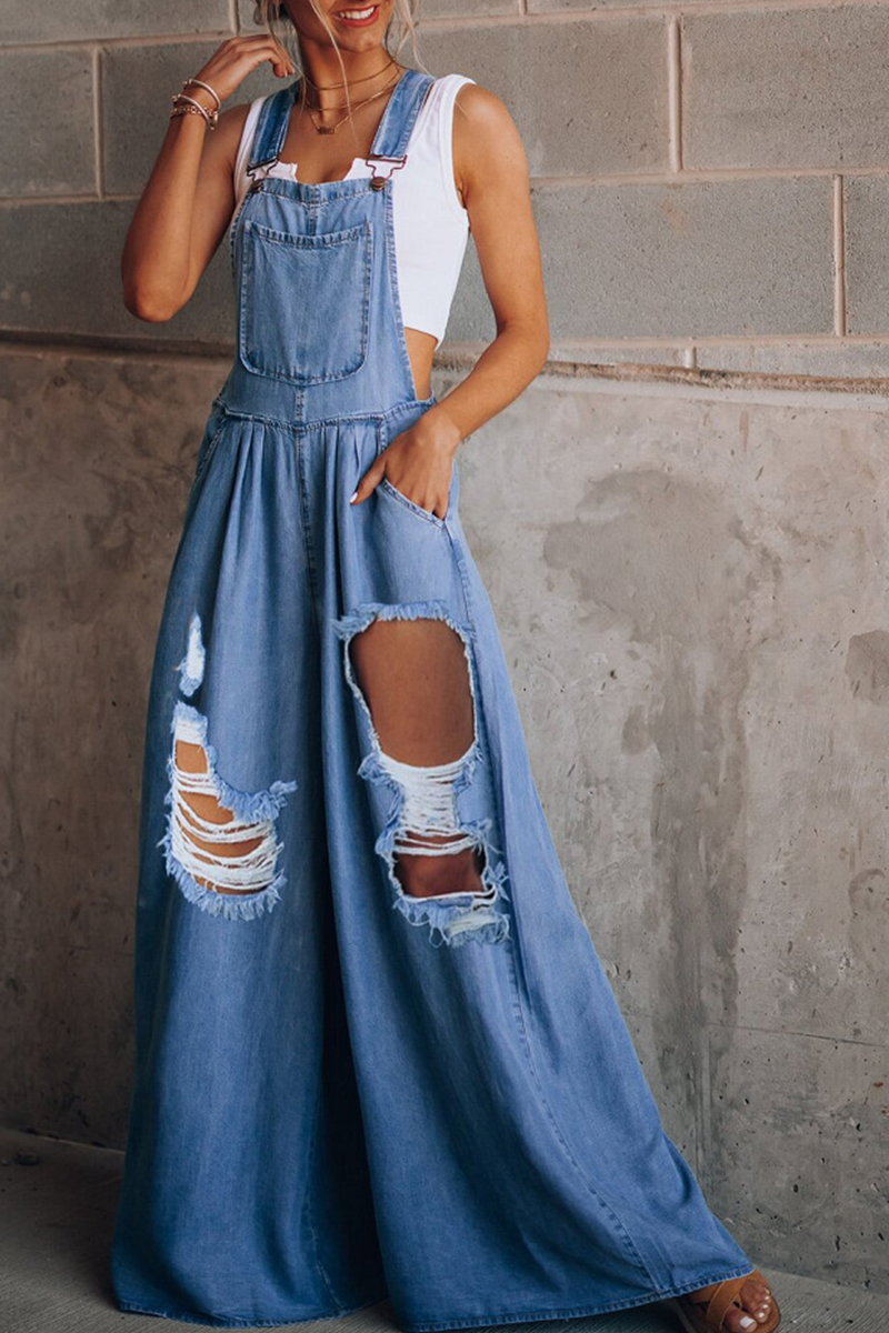 CM | Casual Solid Patchwork Square Collar Loose Jumpsuits