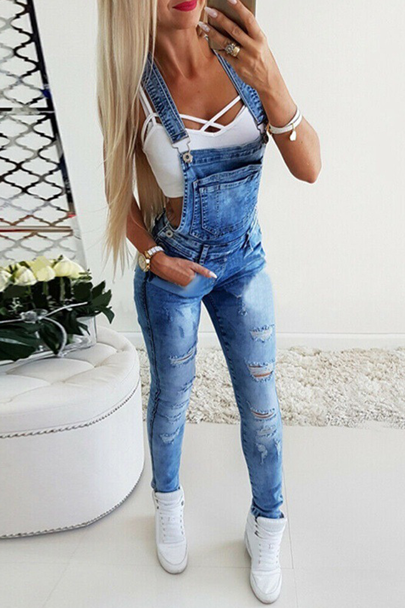 CM | Casual Solid Patchwork Square Collar Skinny Jumpsuits