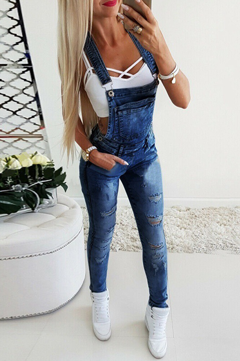 CM | Casual Solid Patchwork Square Collar Skinny Jumpsuits