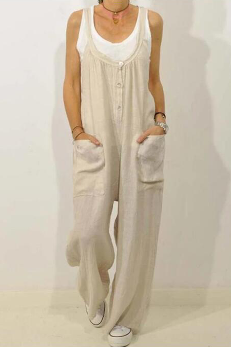 CM | Casual Solid Patchwork U Neck Loose Jumpsuits