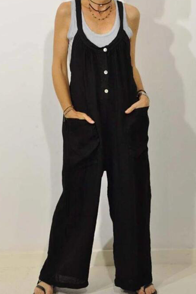 CM | Casual Solid Patchwork U Neck Loose Jumpsuits