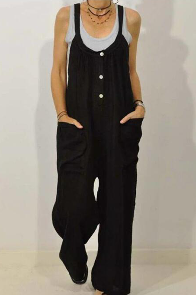 CM | Casual Solid Patchwork U Neck Loose Jumpsuits