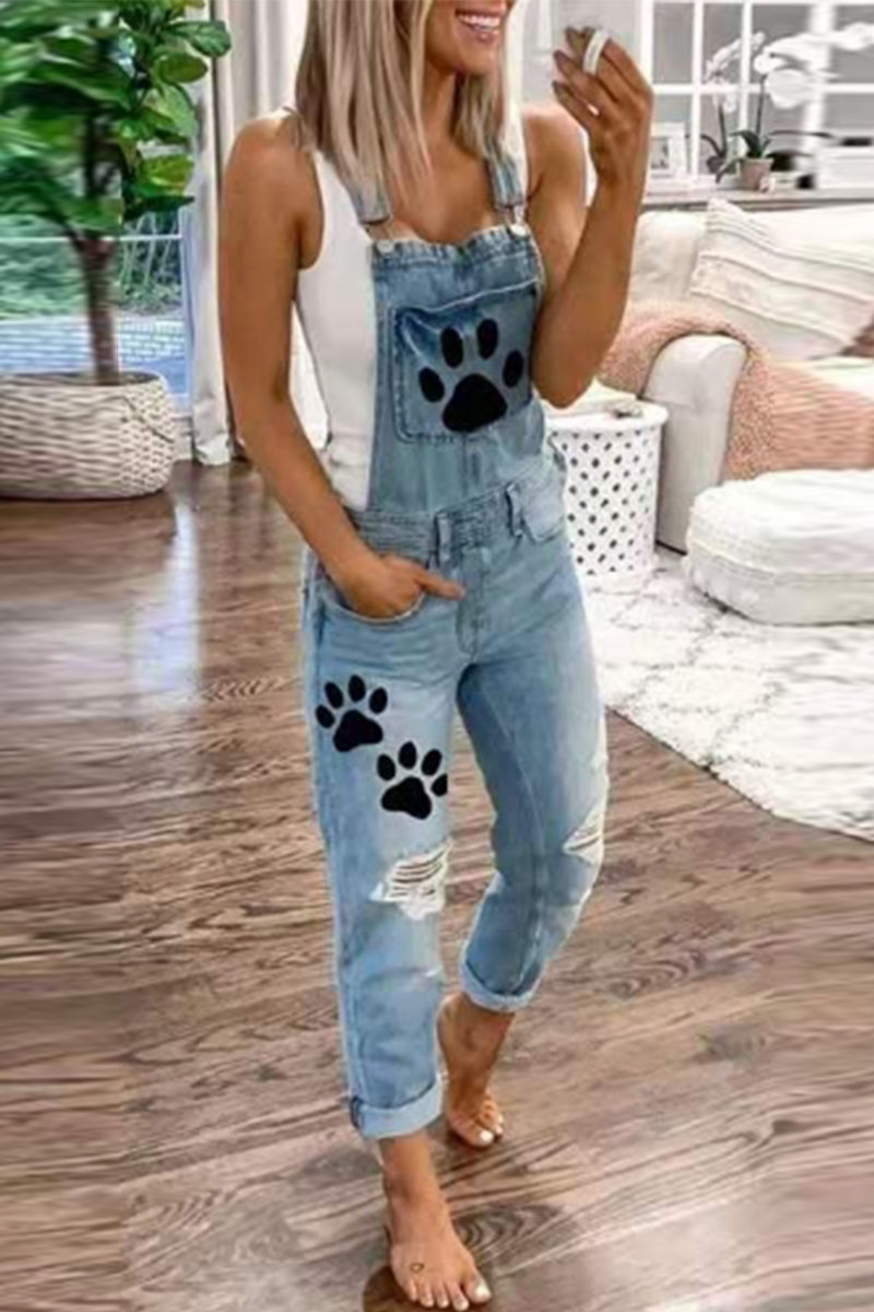 CM | Casual Print Patchwork Cuello Cuadrado Harlan Jumpsuits
