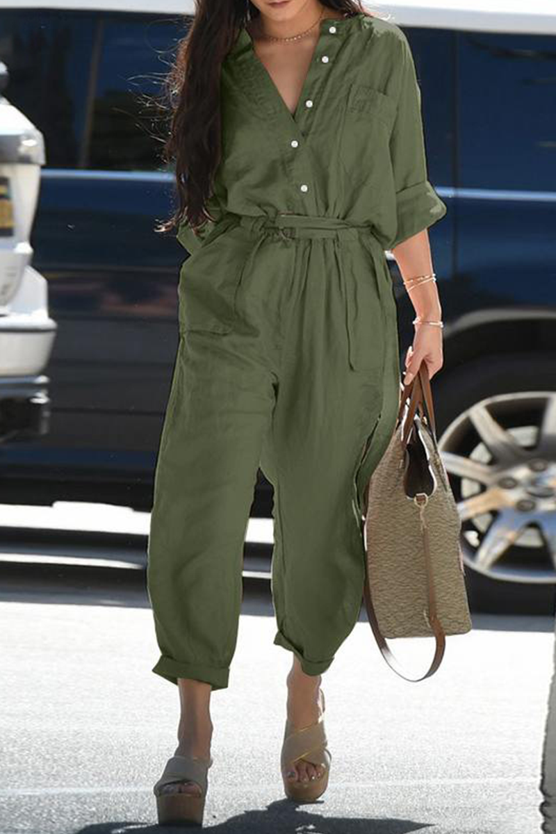 CM | Casual Solid Patchwork V Neck Harlan Jumpsuits(3 Colours)