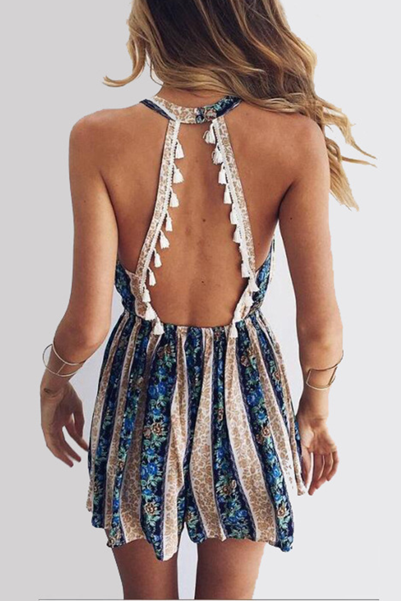 CM | Casual Print Patchwork Halter Straight Jumpsuits (3 Colores)